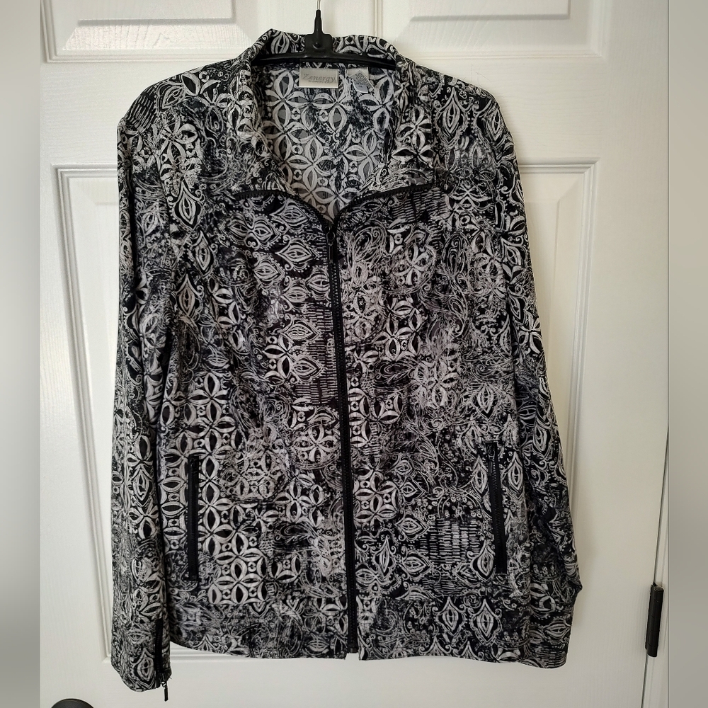 Chico's Zenergy Nema Jacket Lightweight Travel Zip Black Silver Metallic M